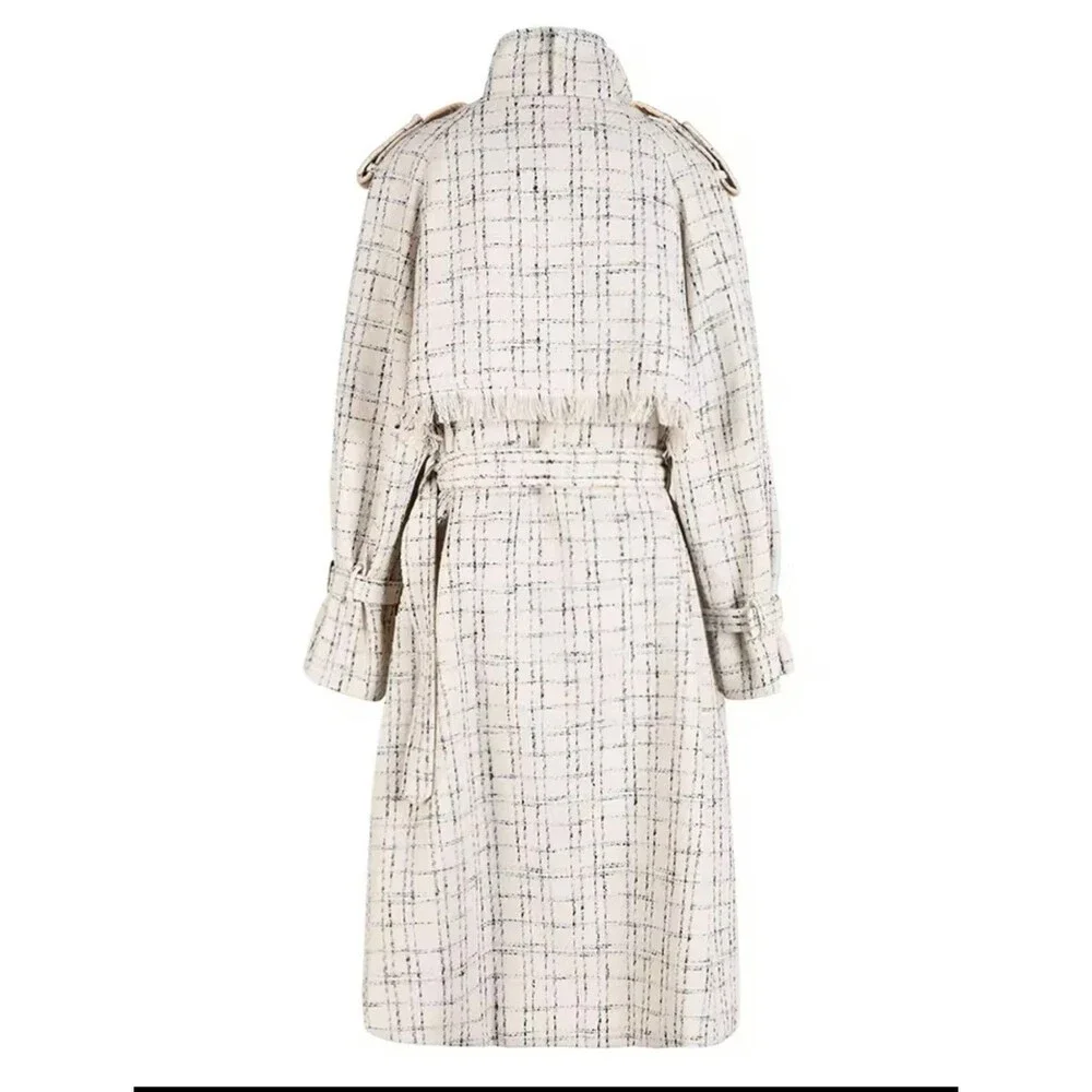 Tweed plaid trenchcoat jacket cream - Picture 4 of 6
